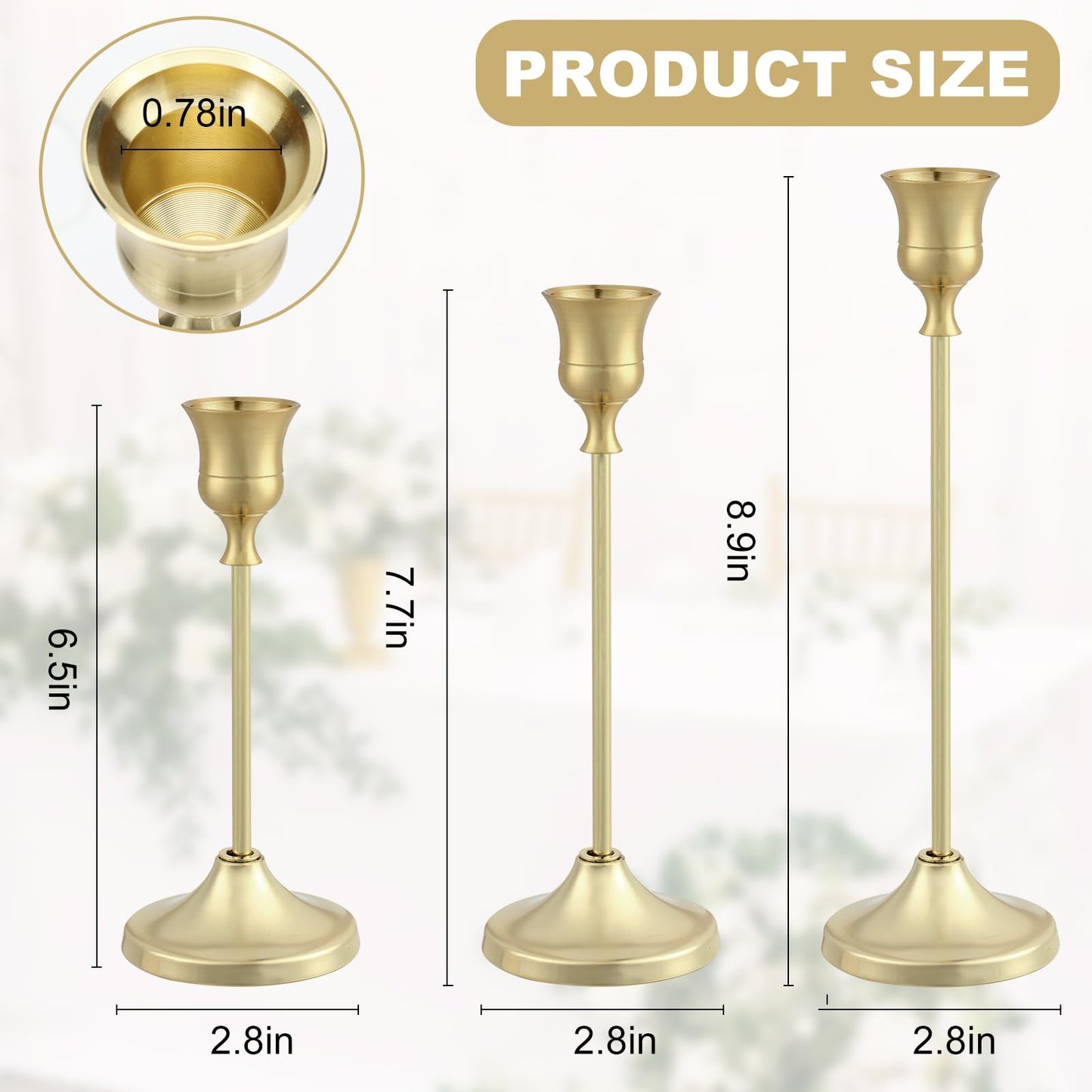Tunyet Candlestick Holders 6PCS, Metal Taper Candle Holder, Gold Candle Holders for Pillar Candles, Candle Holder for Wedding Fireplace Mantel Housewarming Gift