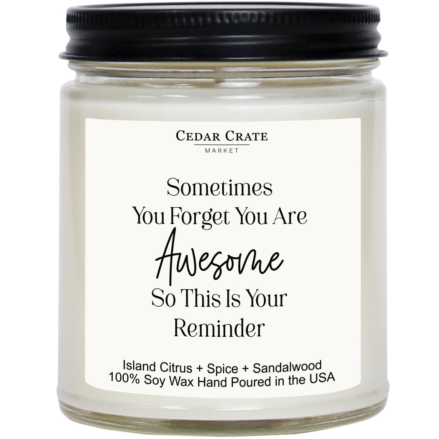 Cedar Crate Market Inspirational Candle Gifts for Women, Thank You Gifts for Women Island Citrus Spice Sandalwood Soy Wax Scented Jar Candle, Best Friend Candle Present Hand Poured in USA, 9oz