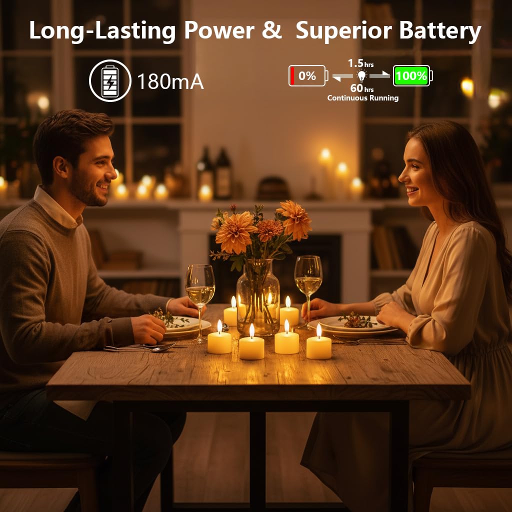 Ntewidbroansa Flameless Rechargeable Tea Lights with Remote Timer - LED Electric Candles Realistic Flickering for Valentines Decor, Wedding Table, Home Decoration 12-Pack (Φ 1-1/2''×H 2'')
