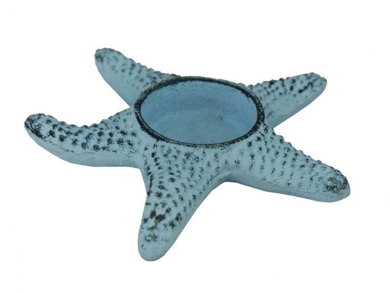 Hampton Nautical Cast Iron Starfish Decorative Tea Light Holder, 4.5", Dark Blue/Whitewashed