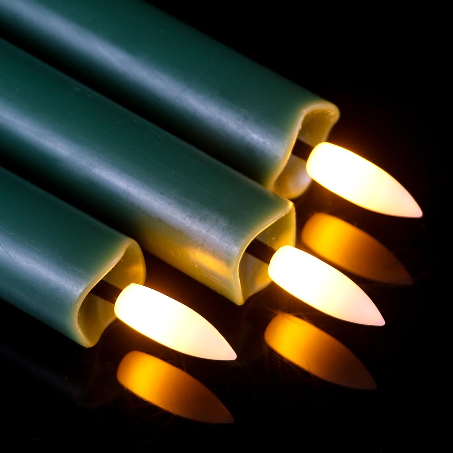 GenSwin FlamelessTaper Candles Flickering with 10-Key Remote, Battery Operated Led Warm 3D Wick Light Window Candles Real Wax Pack of 3, Christmas Home Wedding Decor(Green, 0.78 X 9.64 Inch)