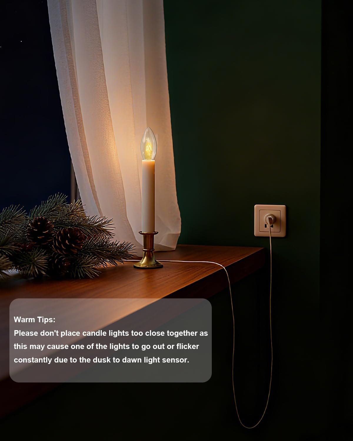 Electric Christmas Window Candles, Christmas Candles with Dusk-to-Dawn Auto Sensor - 7W C26 Light Bulbs, Turns On in Dark - Off in Light, Pack of 4