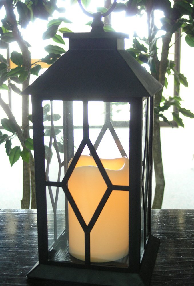 Decorative Black Lanterns Set of 2 with LED Flameless Candles, Remote & 4 Hour Timer, Indoor Outdoor Lantern Decor, Hanging or Tabletop Lighting, 13 Inch Tall