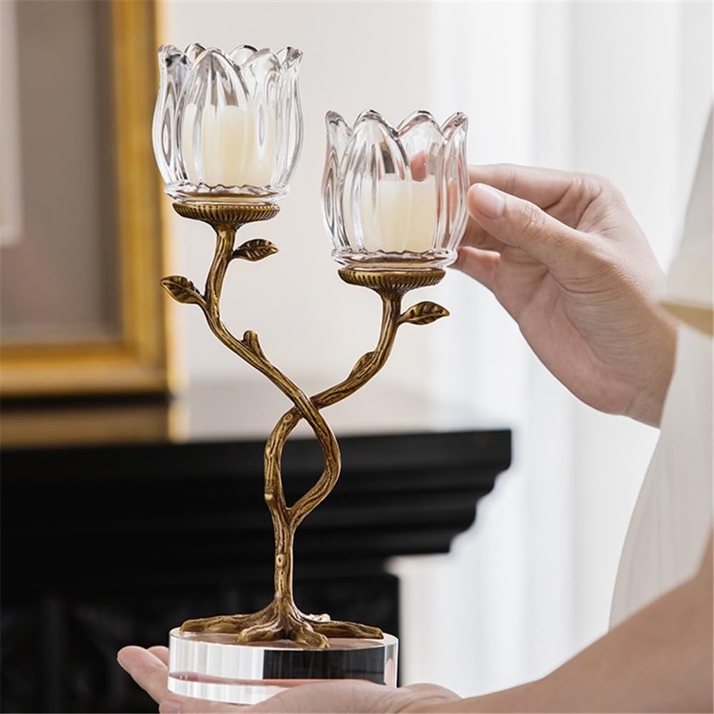 Candlesticks Light luxury creative home brass crystal glass candle holder entrance table advanced ornaments aromatherapy candle holder Decorative candle holder