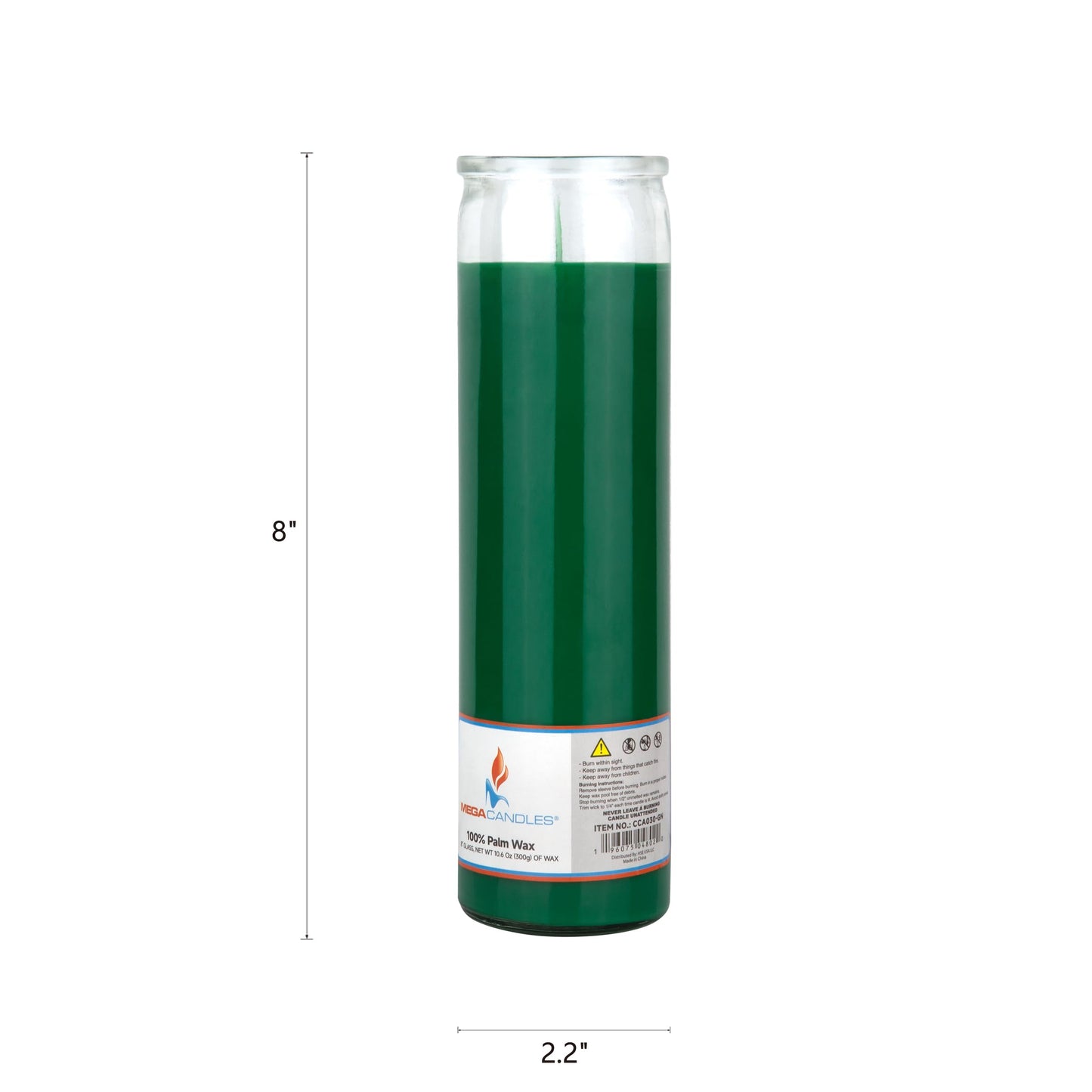 Mega Candles 1 pc Unscented Green Glass Container Devotional Prayer Candles, Shortening Wax Candle 2 Inch x 8 Inch, Sanctuary, Vigils, Prayers, Spiritual, Blessings, Religious, Altar, Remembrance