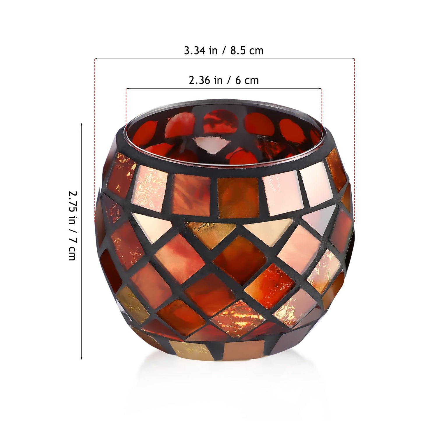 3.3" x 2.7" Valentines Day Votive Candle Holder for Tealight | Romantic Mosaic Tea Light Holder | Candle Lamp Aromatherapy Candlescape Bow | Valentines Day Table Centerpiece, Party Decor