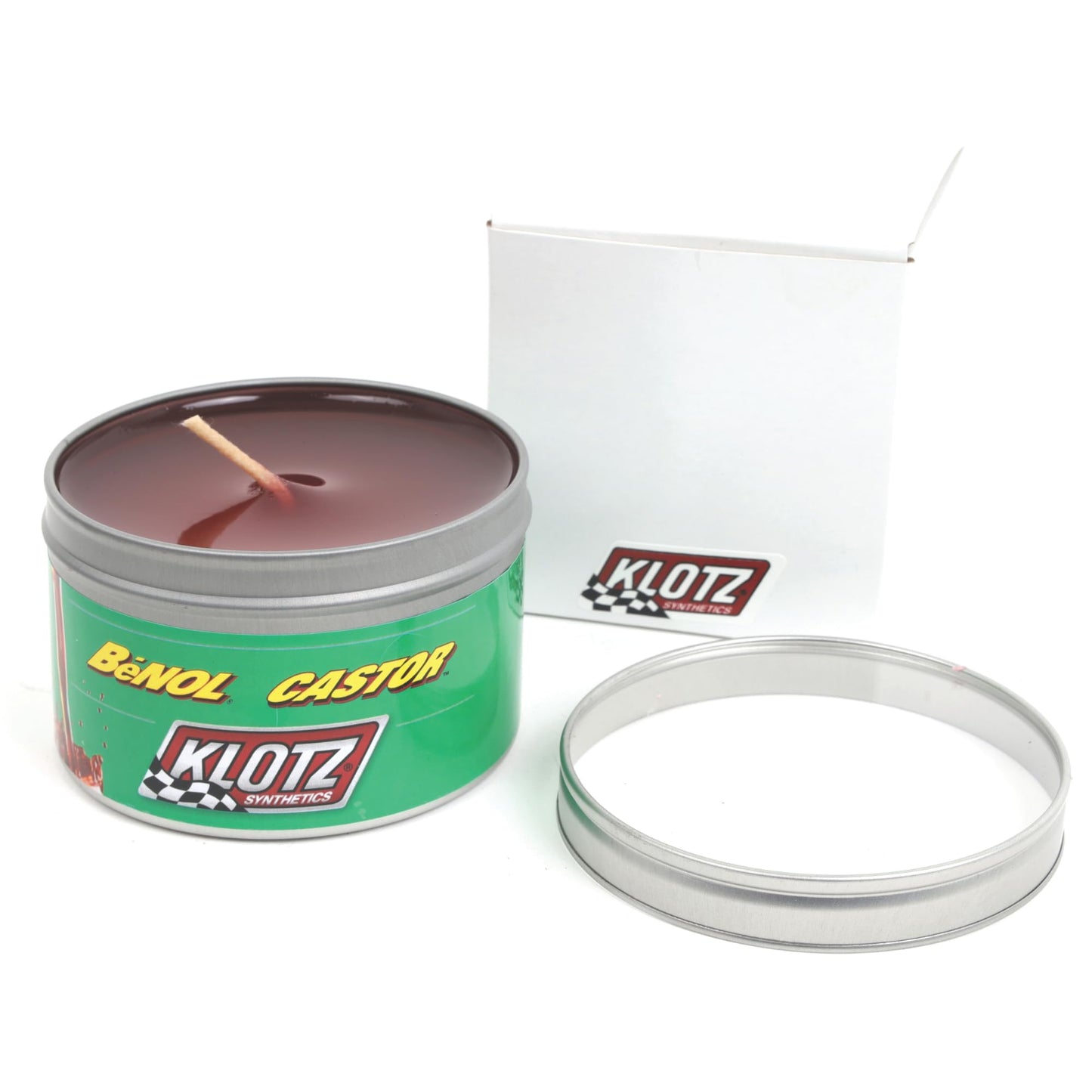Klotz Race-Scented Candle with BeNol Caster Oil Scent - 1 8oz Candle - Burns up to 30 Hours, Smells Like BeNol Castor Two-Stroke Engine Oil