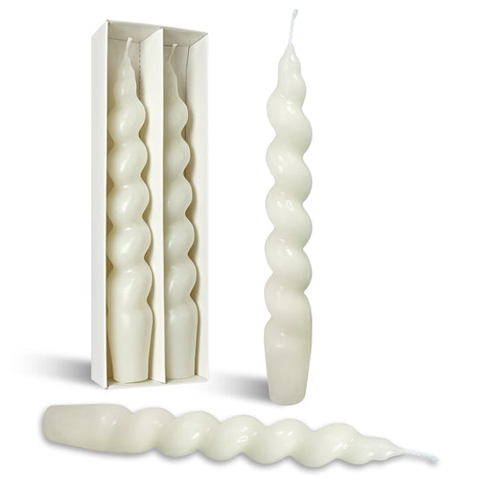 Spiral Taper Candle Milk White Unscented Twisted Candlesticks 7.5 Inch Smokeless Short Candle Stick for Wedding Dinner Decor Creative Gift 2PCS