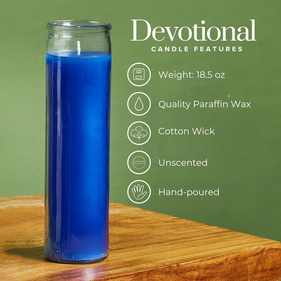 Simply Soson 2x8 inch Blue Devotional Candles in Glass Jar - 3 Pack - 90 Hours – Prayer Candle - Tall Pillar Candles for Religious, Memorials, Party Decor