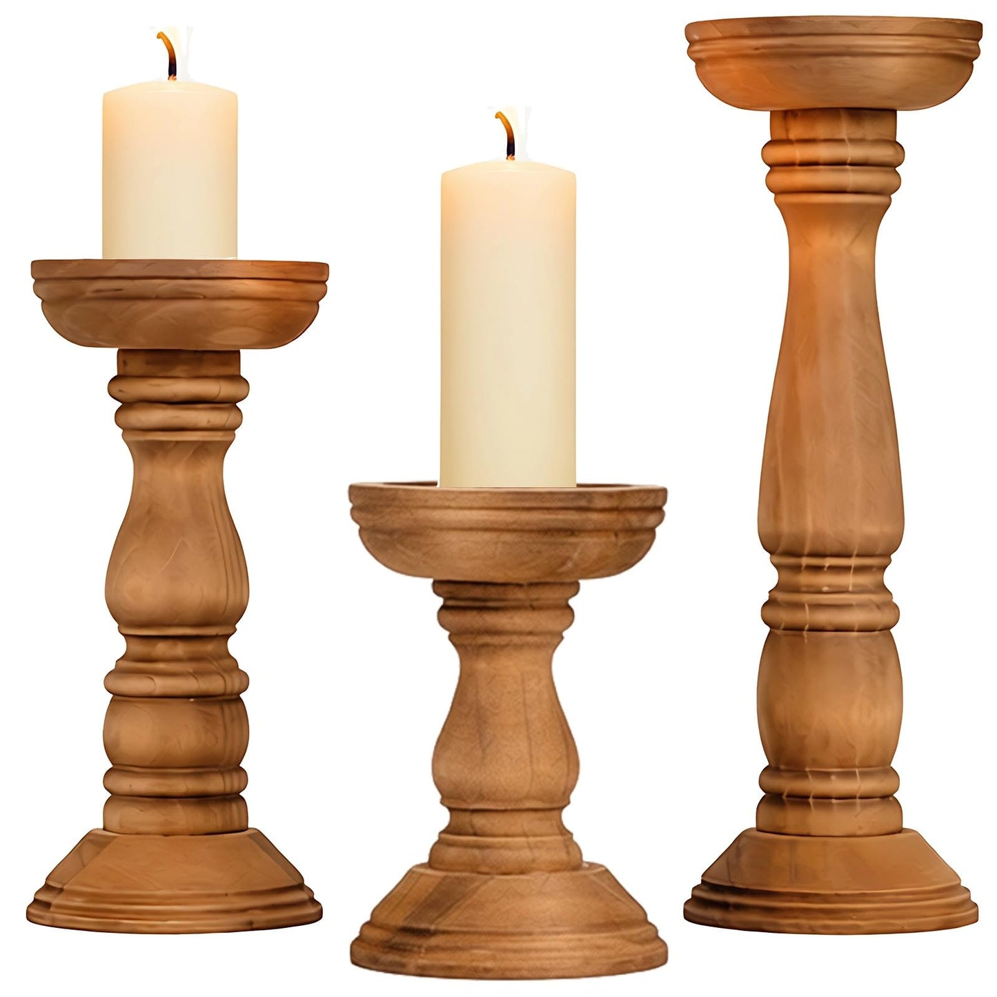 3 Pcs Pillar Candle Holders Set, Rustic Wood Candle Holders with Walnut Finish, Varying Heights, Wooden Pillar Candle Holders for Fireplace, Table Centerpieces, Home Decor