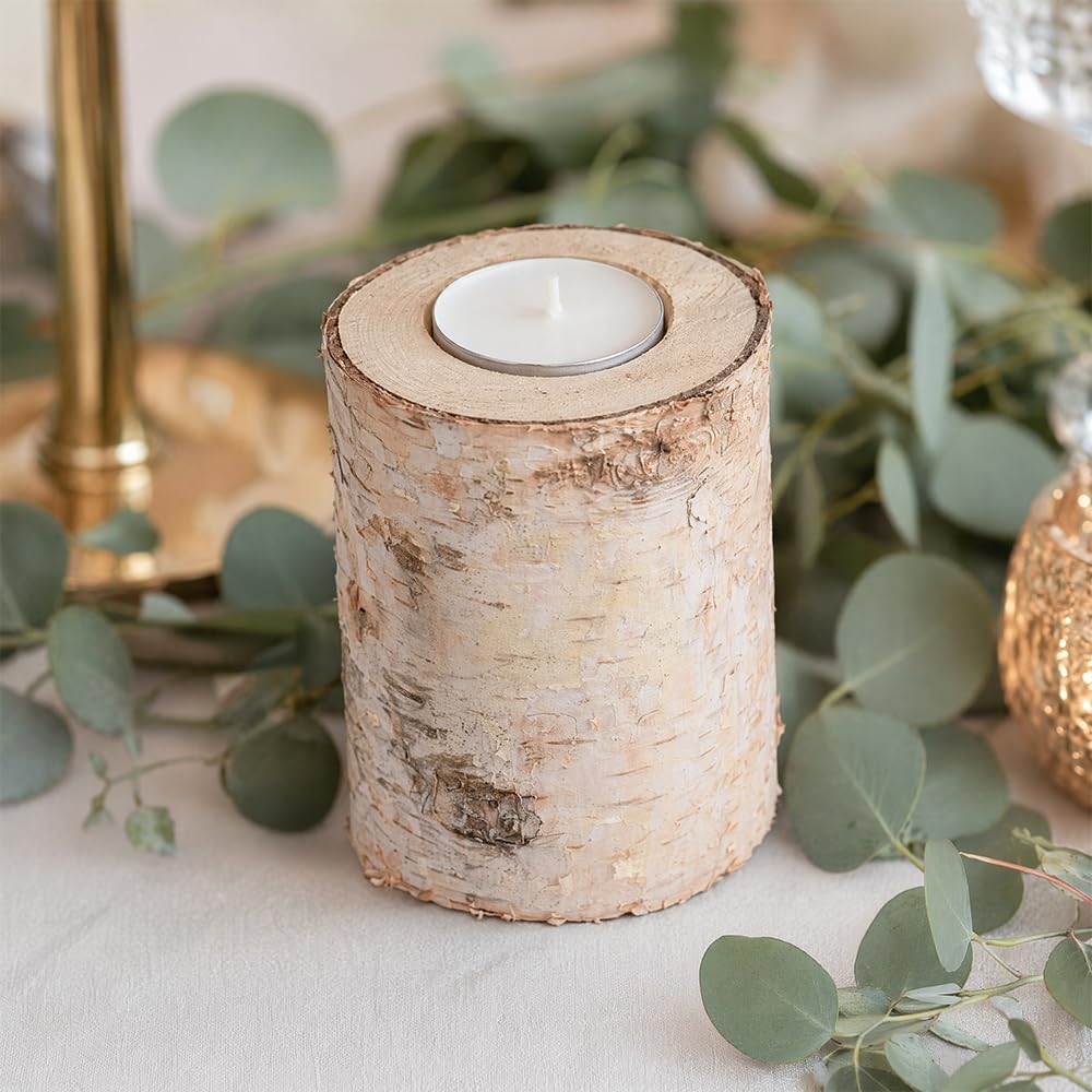 Hagao Birch Wooden Tea Light Candle Holders, Personalized Votive Tealight Holder for Wedding Party Birthday Holiday Set of 3 (2",4",6")
