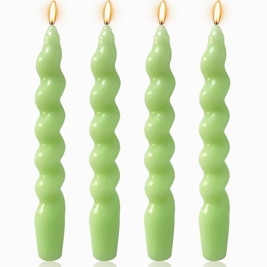 4 Pack 7 Inch Sage-Green Spiral Taper Candles, Unscented Dripless Fat Twisted Candlesticks for Home Décor Party and Celebrations