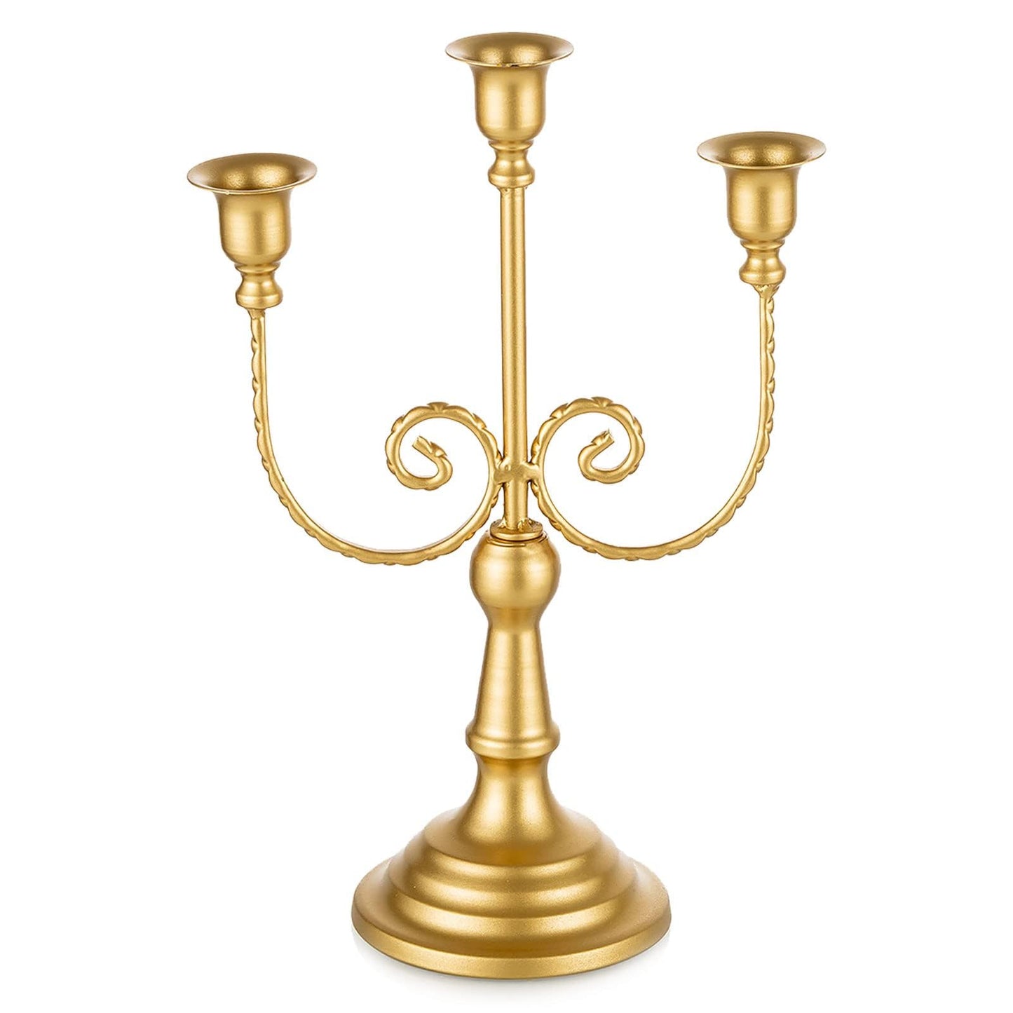 Romadedi Candelabra Gold Candle Holders - 3 Arm 11.8" Wedding Candlestick Holder for Theme Party Table Centerpiece Decor Dining Room Birthday Holiday Christmas