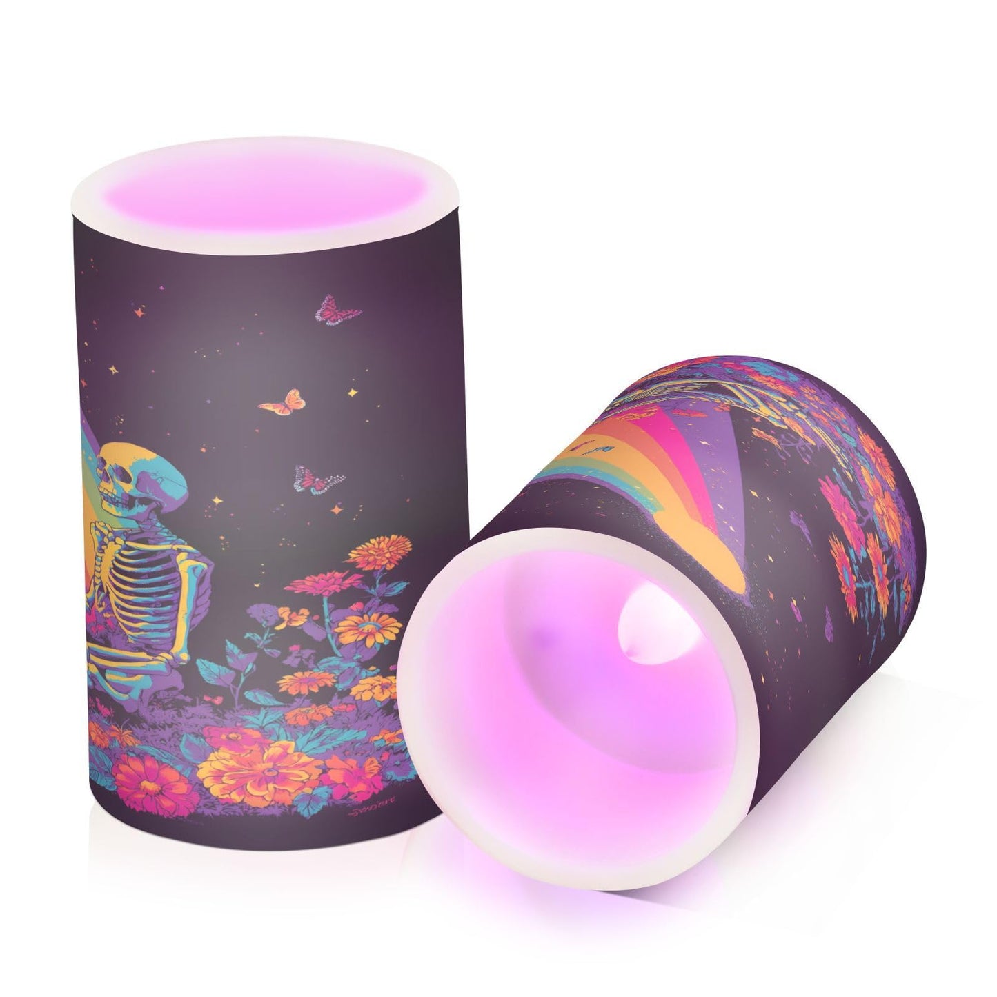 ALAZA Flameless Candles with Remote Timer,Rainbow Skull Battery Operated Candles Set of 2 LED Tea Lights Flickering Pillar Votive Candles for Indoor Outdoor Decor