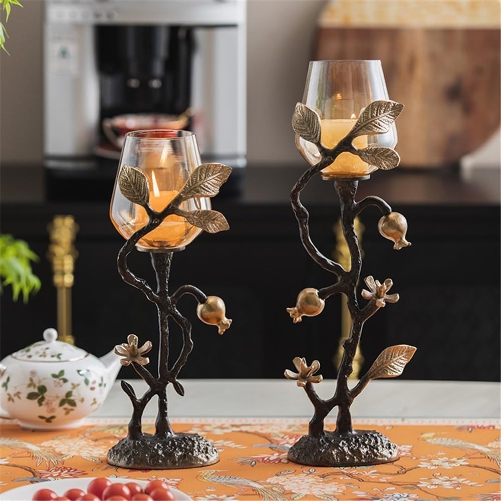 cfycfy987 Candelabra Home Creative Candlestick Ornaments Retro Table Decoration Metal Glass Candle Holder Candle Sticks Holder(Large)