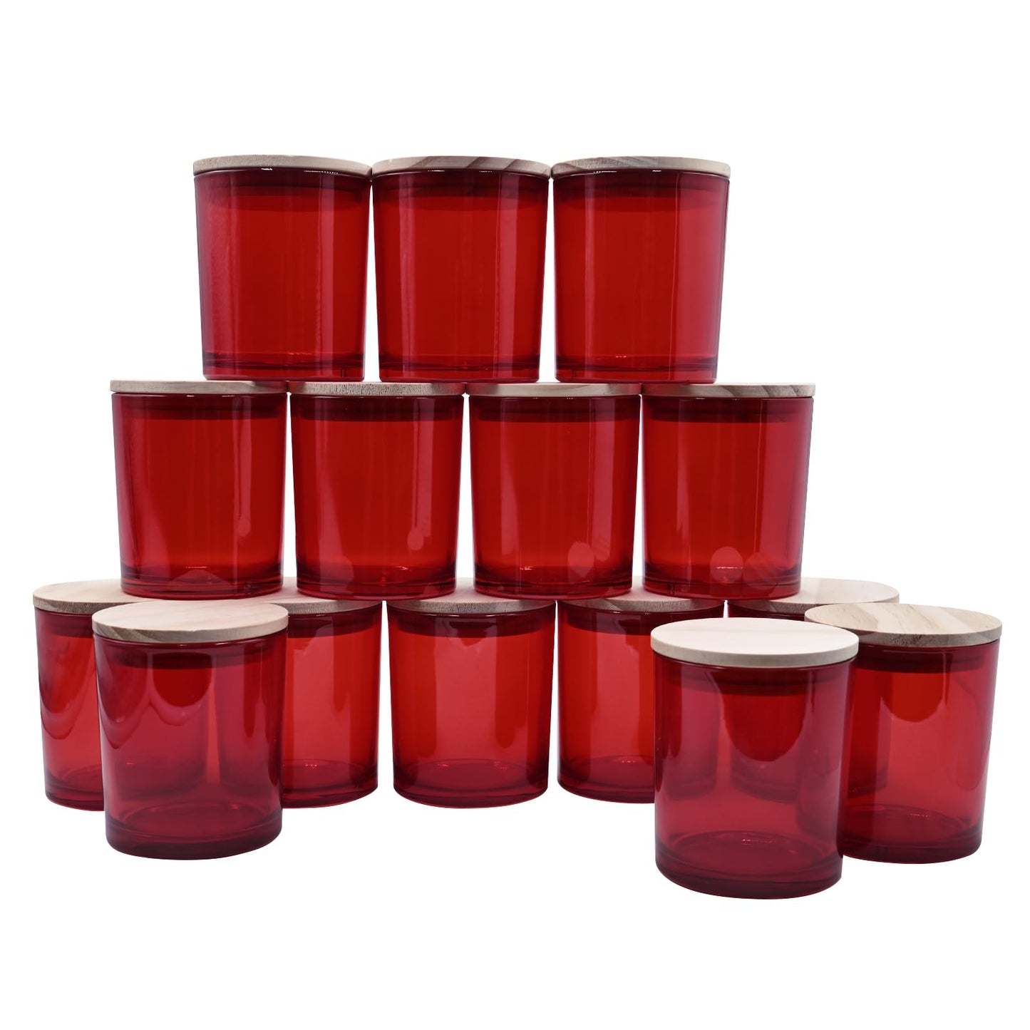 SHOWIN 10 OZ Thick Candle Jars for Making Candles 15 Pcs, Empty Jars with Wood Lids for Candle Making, Sample Container, Red