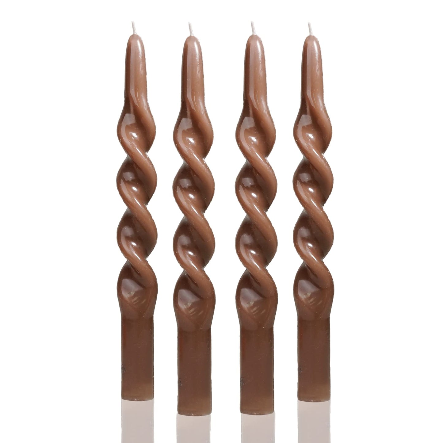 MAITREYA Brown Taper Candles Conical Stick Candles Spiral Taper Candles-Set of 4 for Decoration Weddings Party Church-Unscented Dripless Candles,10inch(C-Coffee)