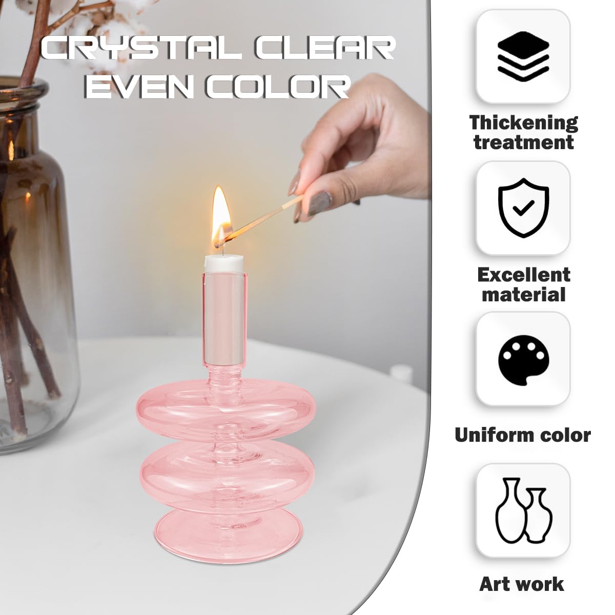 LNQ LUNIQI Glass Candle Holder for Taper Candles,Clear Decorative Candle Sticks Holders for Wedding Valentines Day Birthday Party Centerpiece (PK)
