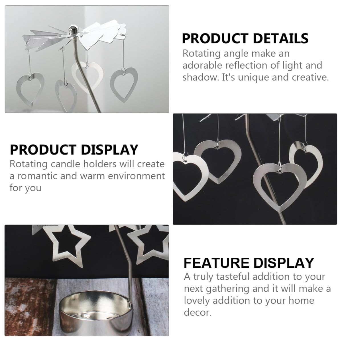 TOYANDONA Rotating Metal Candle Holders 2pcs Romantic Five-Point and Love-Shaped Designs, Desktop Candle Spinner Ornament for Home Decoration and Festival Table Display