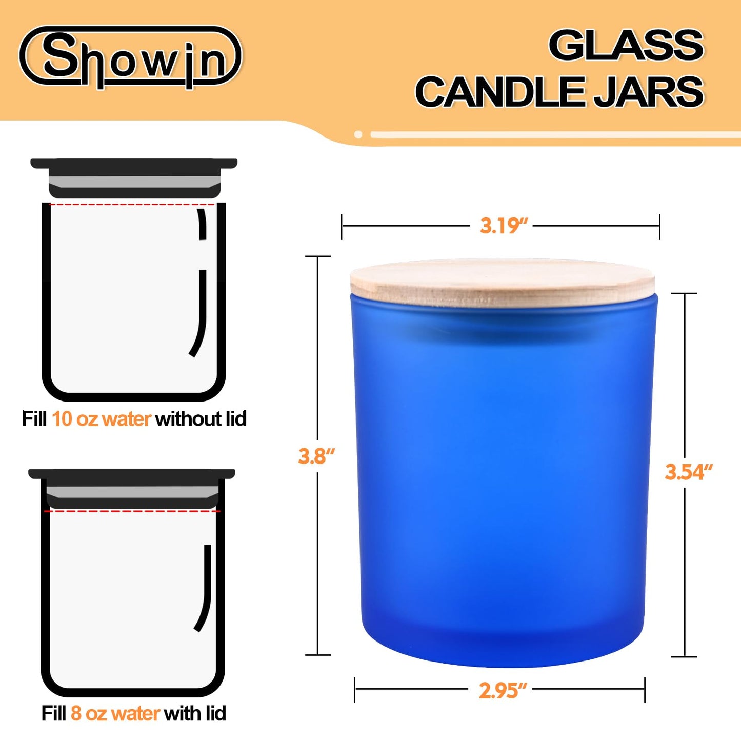 SHOWIN 10 OZ Thick Candle Jars for Making Candles 15 Pcs, Empty Jars with Wood Lids for Candle Making, Sample Container, Frosted Blue