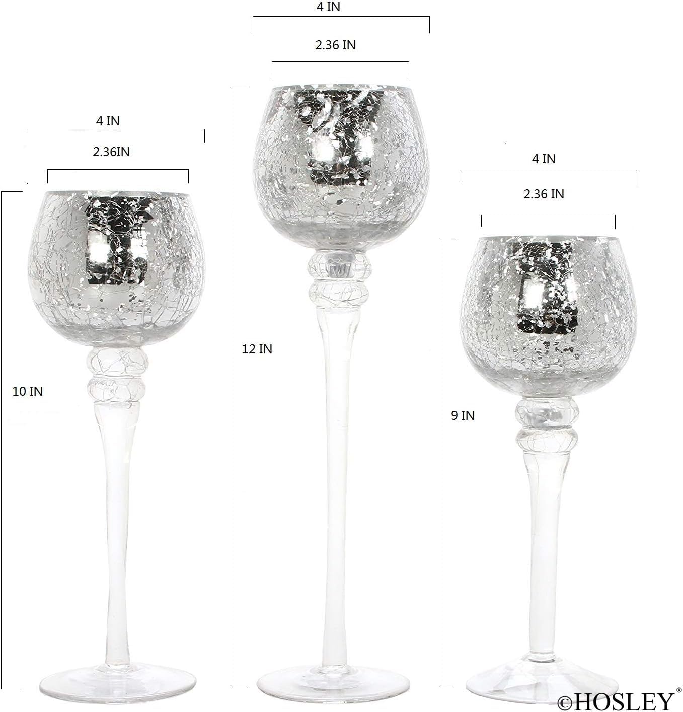 Hosley 3 Sets Crackle Metallic Glass Tealight Holders Set /3-12 Inch, 10 Inch, 9 Inch Ideal for Weddings Special Events Parties Also Makes a Great Gift