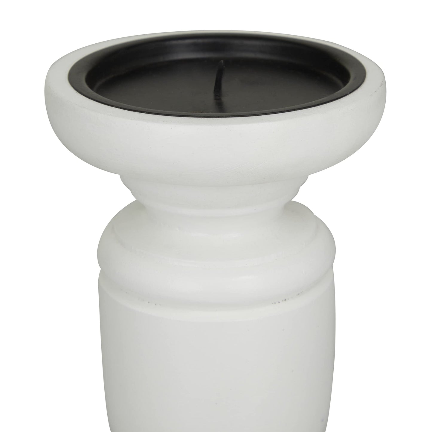 Deco 79 Mango Wood Turned Style Pillar Candle Holder, Set of 3 10", 8", 6"H, White