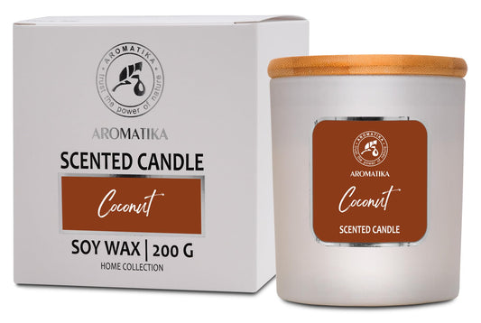 Scented Candle Coconut - Glass Candle Gift - Aromatherapy Candle with Soywax 200g - Up to 45 Hours Burn Time - Soy Wax Candles - Home Scented Candles