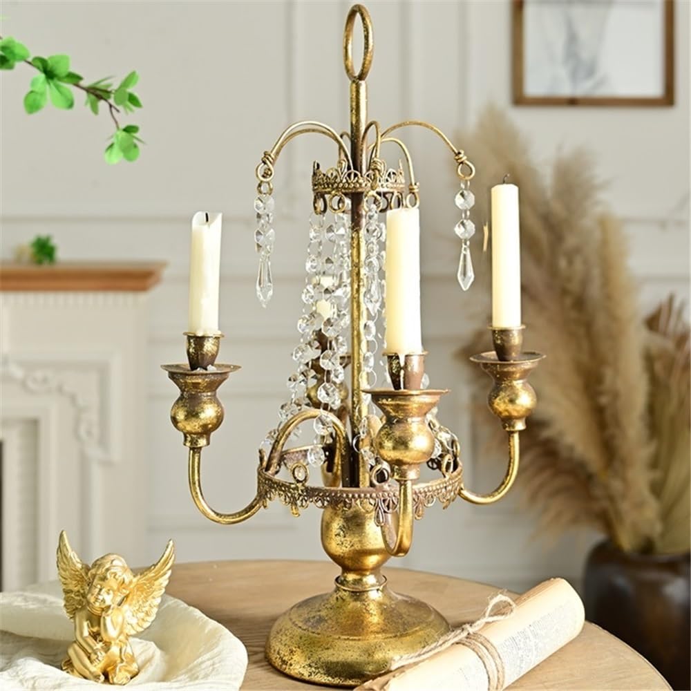 YUHUAWF Candle Holderss Country Romantic Iron Crystal Candlestick Ornaments Home Fashion Candle Holder Decoration Decorative Candlestick
