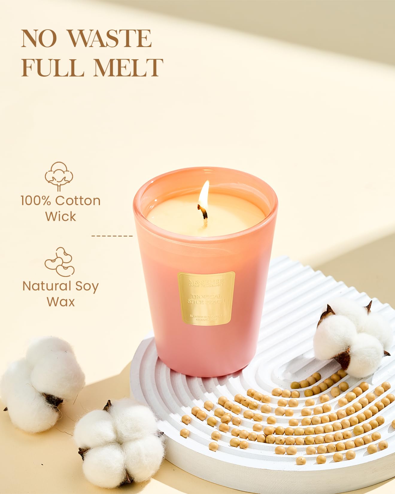 M&SENSE Tropical Spice Peach Soy Candle, 14.1oz 60H, Summer Fruity Home Fragrance, Summer Refresh Aromatherapy Candle for Stress Relief