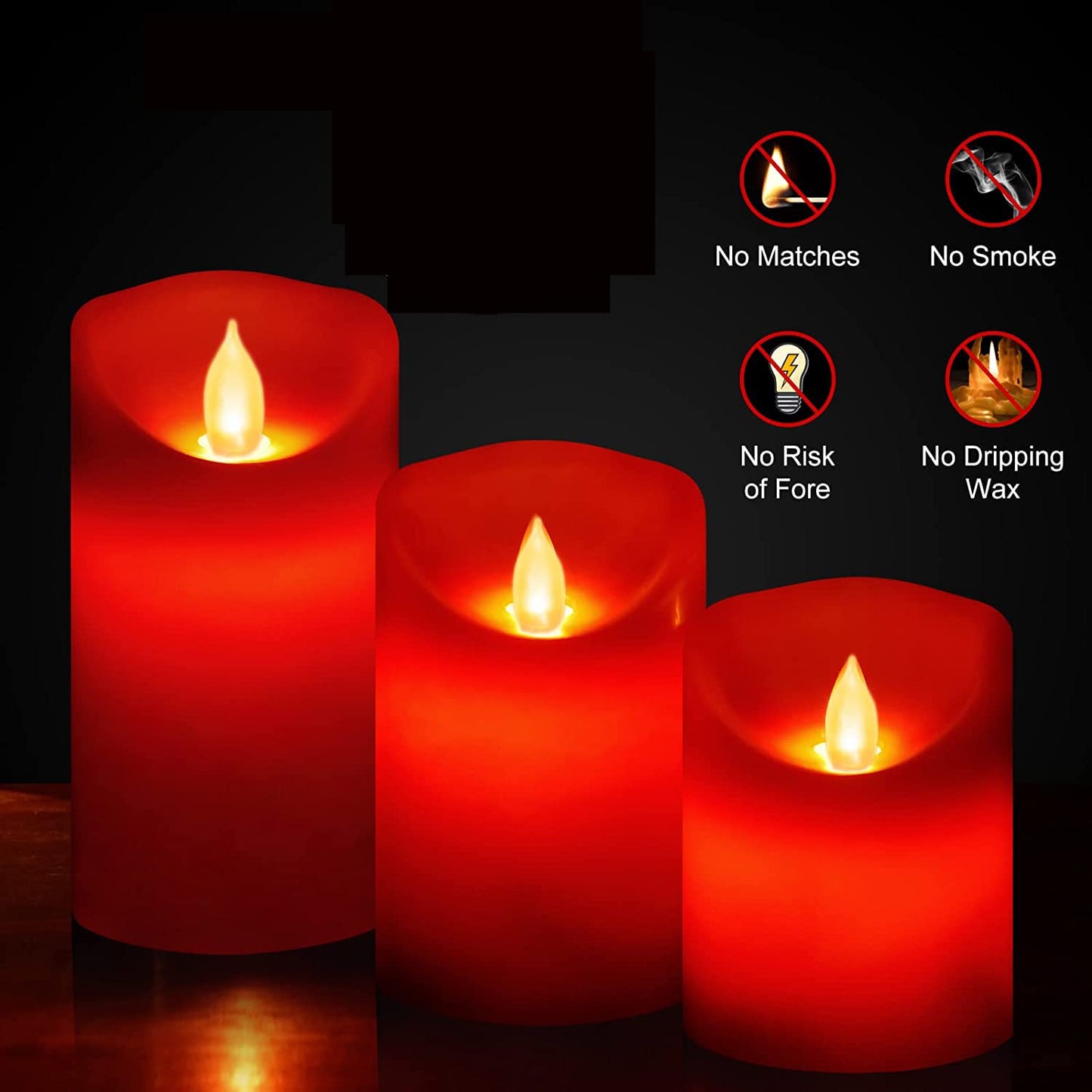 Paichi Flameless Battery Operated LED Candles, Remote Control Electric Realistic Candles Flickering Real Wax 4/5/6 Inch 3PACK with 2/4/6/8 Hour Timer for Home Decor Holidays Party (Red)