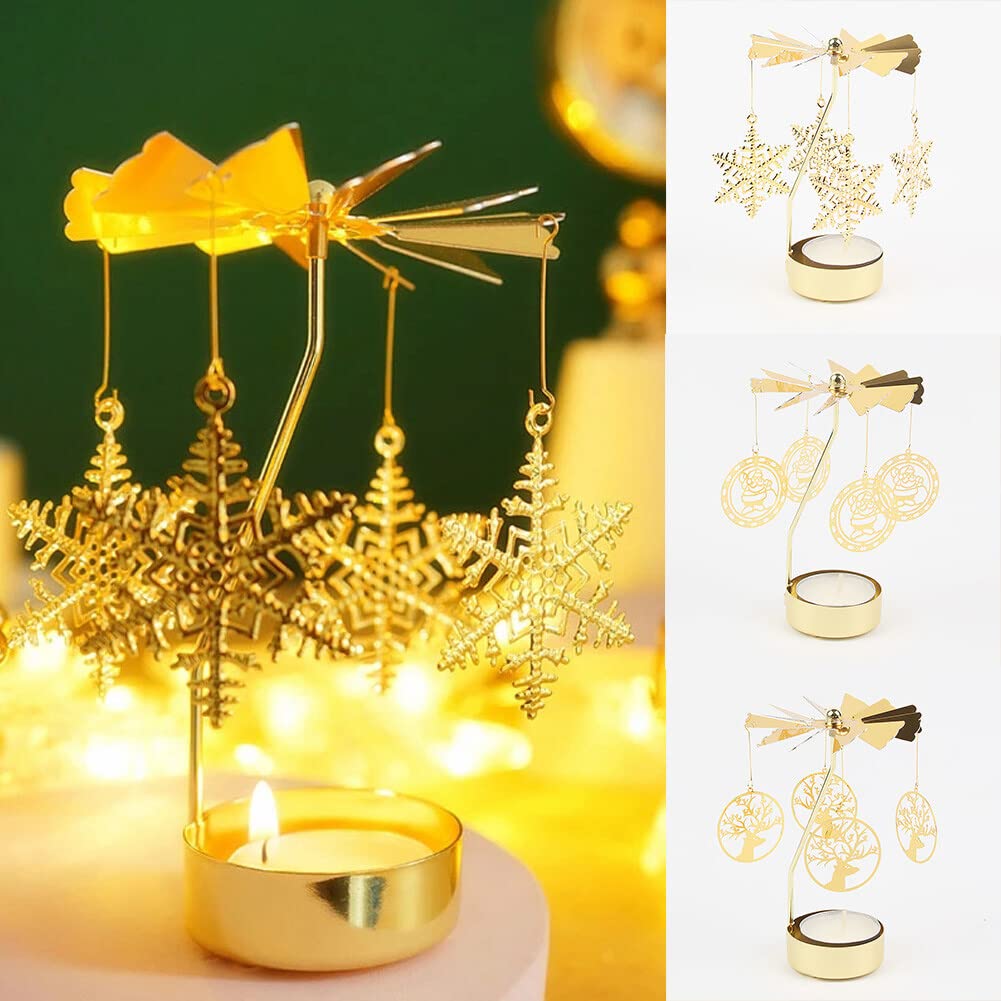 Eforcase Rotary Candle Holder, Gold Love Tea Lights Candle Holder, Spinning Candlestick Ornament for Wedding Party Christmas Home Decoration