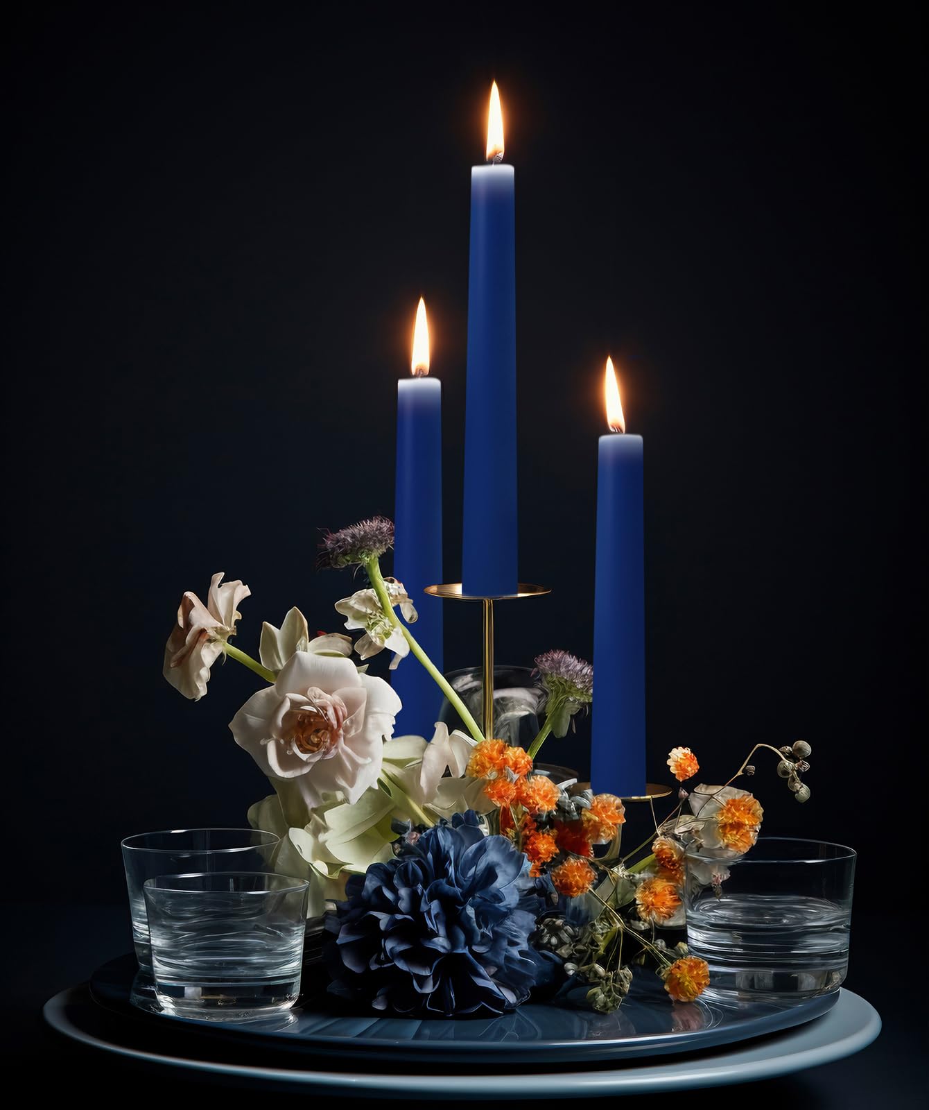 10 Inch Navy-Blue Taper Candles for Religious and Spiritual Settings, 10 Pack Unscented Candlesticks for Holiday, Seasonal Celebration and Home Decoration