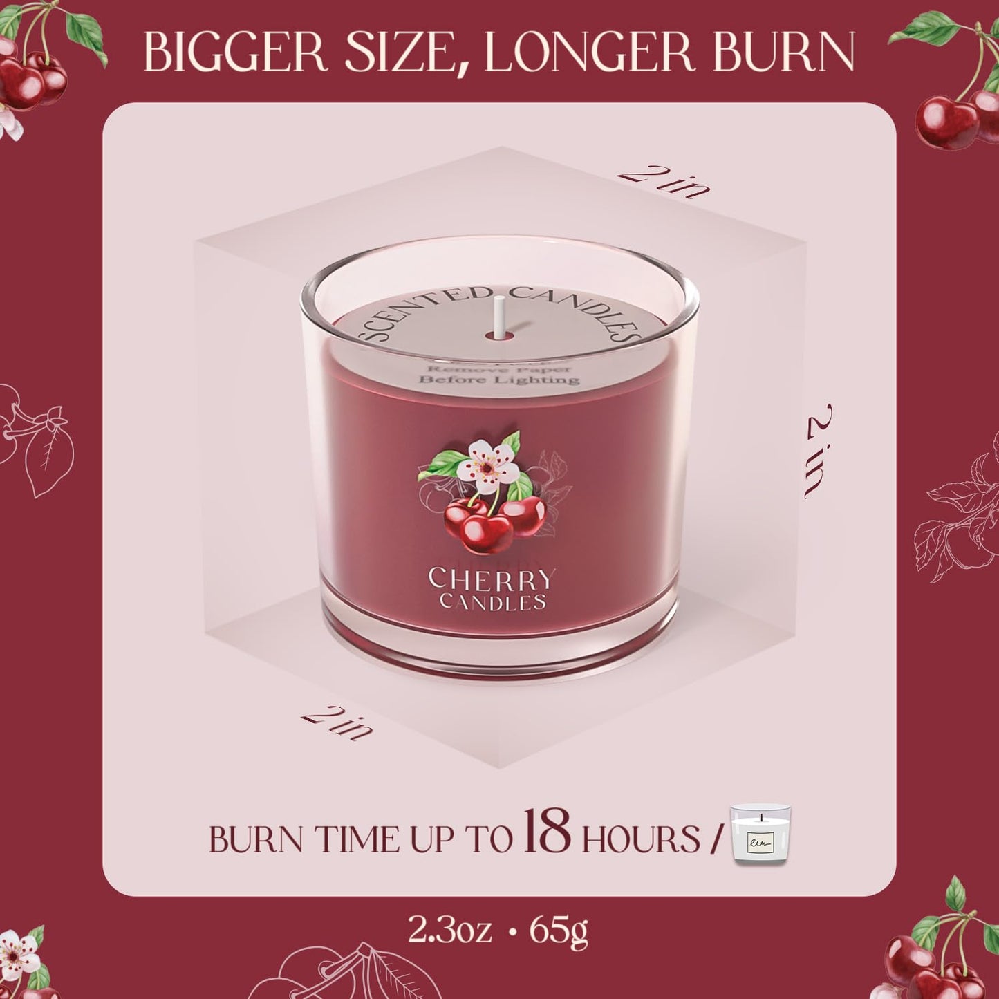 CHILLFLAME Cherry Candle, Scented Candles Gifts for Women, Candles Gift Set for Her, 3 Scented Votive Candles, Birthday Gifts for Women/Men (Red, 7 oz)