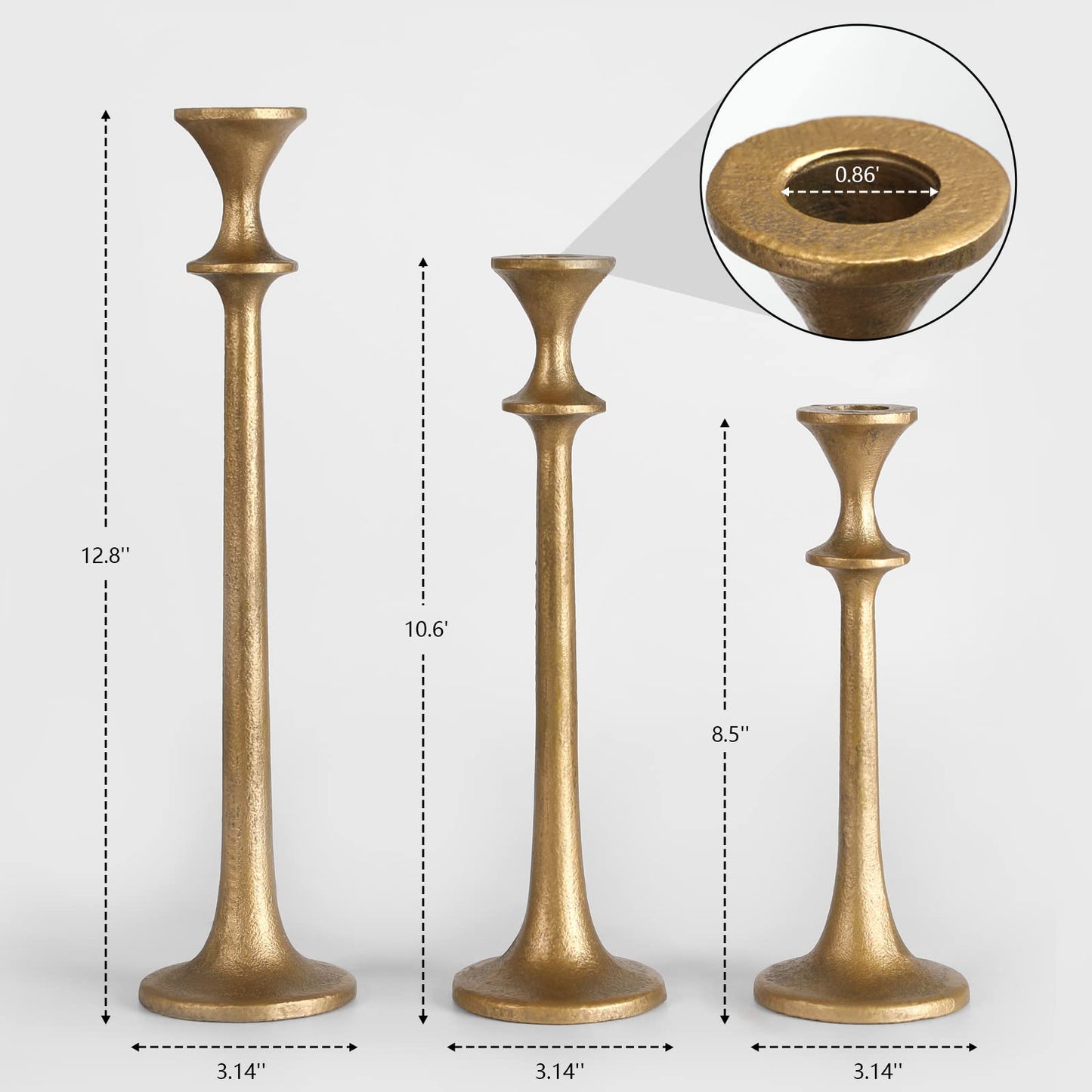 Iron Taper Candle Holder - Set of 3 Decorative Candle Stand - Candlestick Holder for Wedding, Dinning, Party - Antique Brass