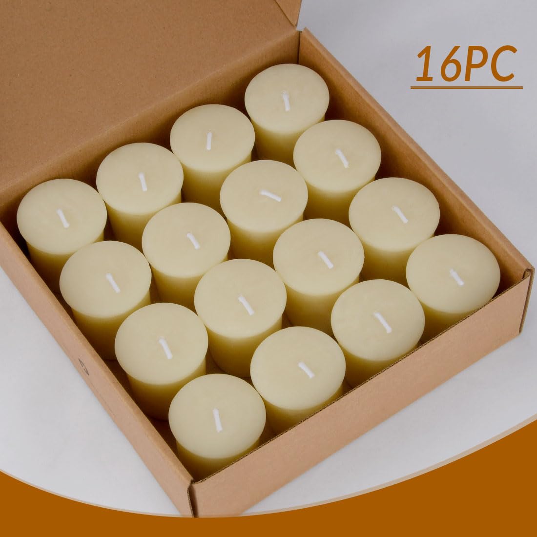 Aglary 16PCS Pure Beeswax Votive Candles, Unscented, Naturally Lightly Honey Scented, 15 Hours Burn Time Each (White)