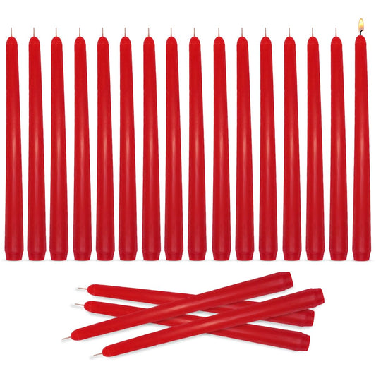 Red Taper Candles, Set of 20 Unscented and Smokeless 10 Inch Taper Candles Long Burning, Paraffin Wax with Cotton Wicks for Burning Approxinately 7-8 Hours Time