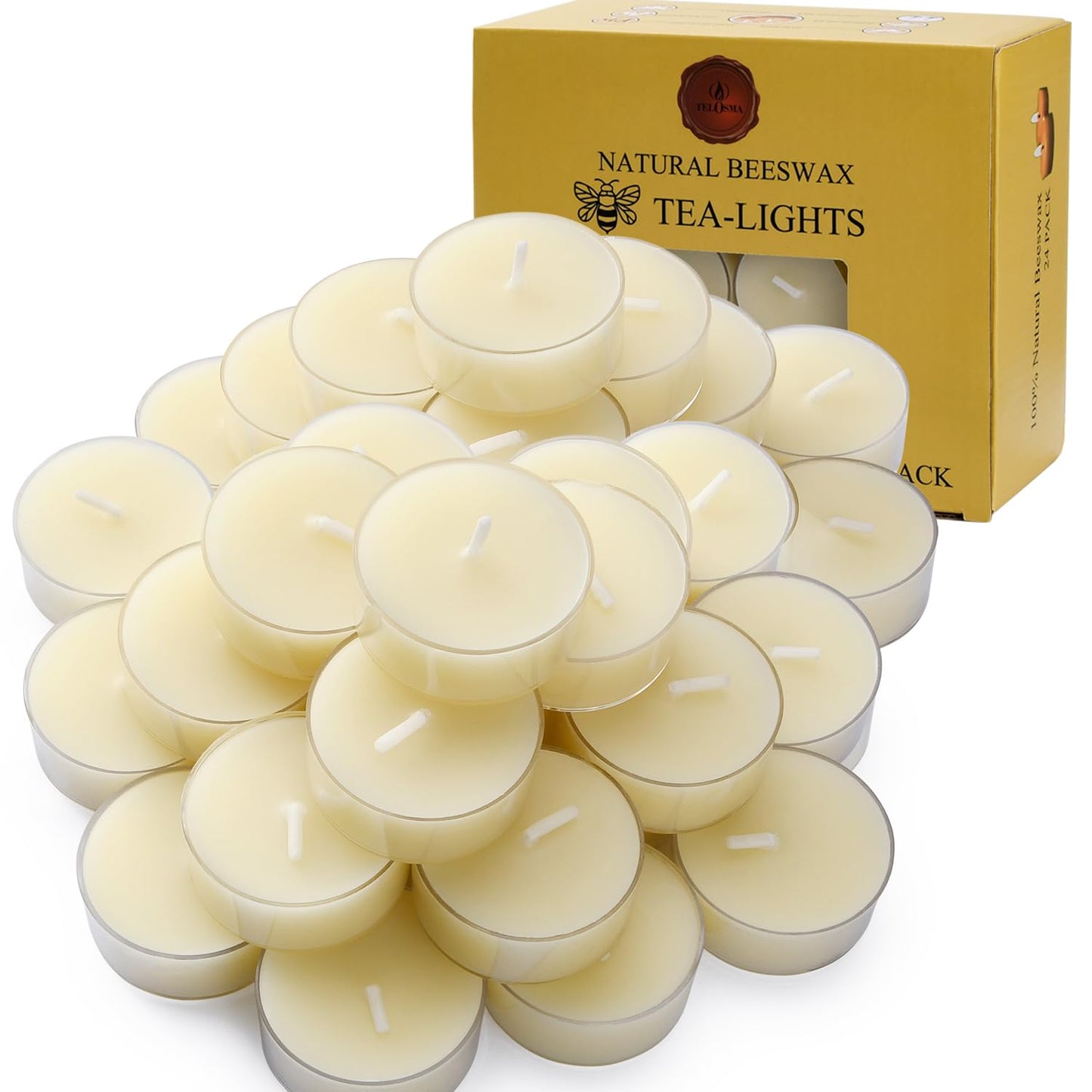 36 Count Pure Beeswax tealight Candles Bulk -Small Beeswax Candle Natural Scent Organic Smokeless Candle - Off White