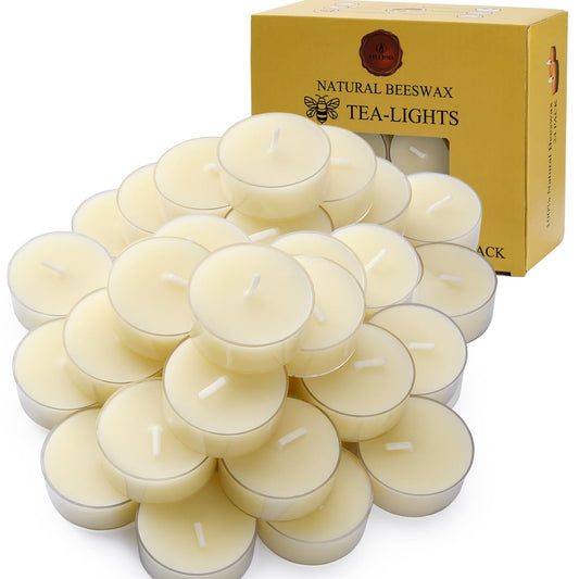 36 Count Pure Beeswax tealight Candles Bulk -Small Beeswax Candle Natural Scent Organic Smokeless Candle - Off White