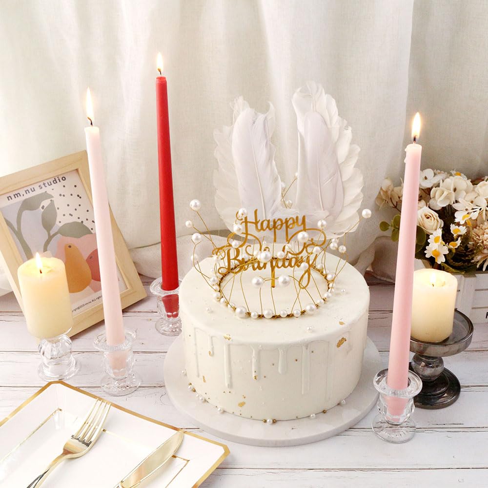 BTGLLAS Glass Taper Candle Holder Set of 6 - Clear Crystal Candlestick Holders for Tapered Candles, Elegant Candle Stick Holder Set for Wedding Party Christmas Thanksgiving Festival (6, Transparent)