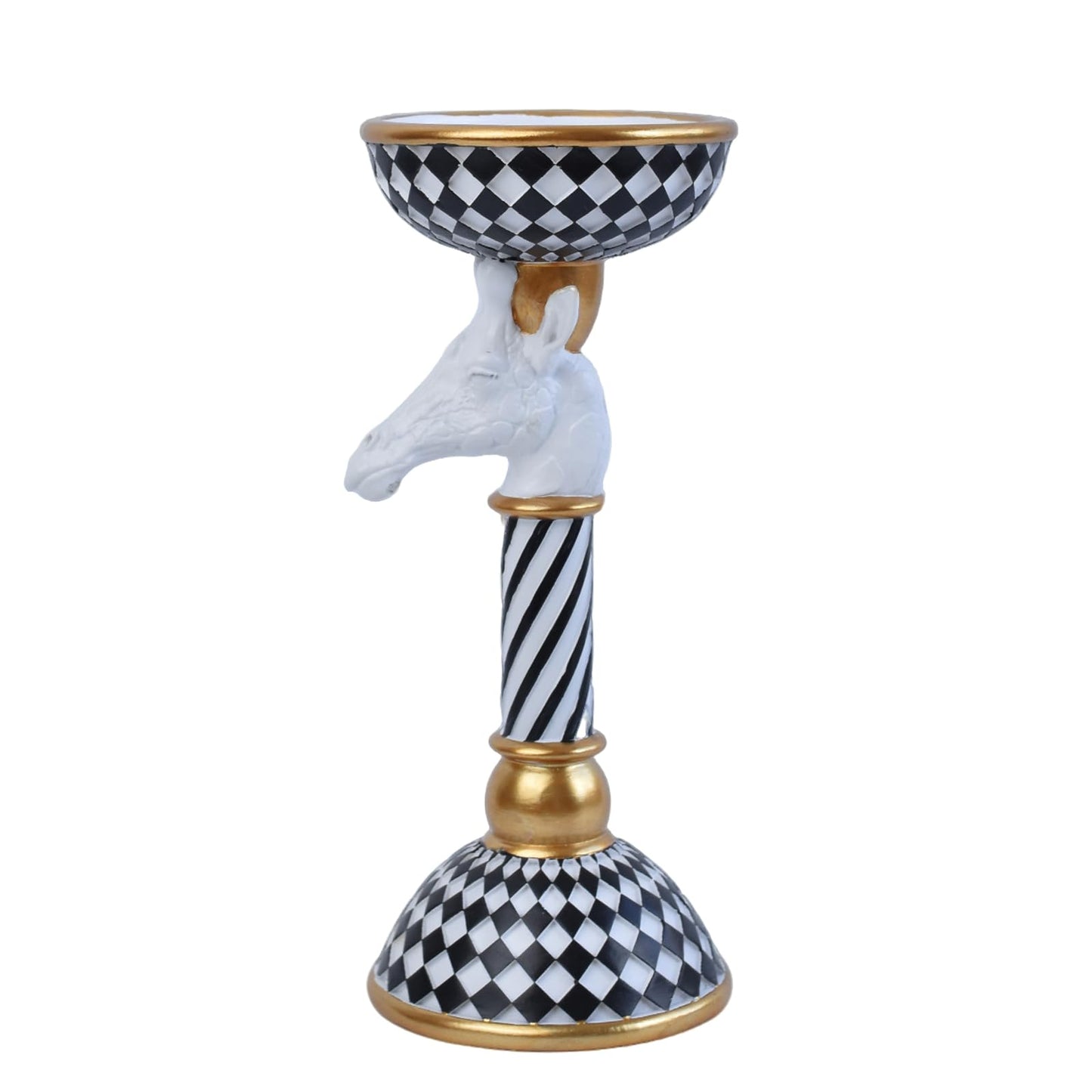Checkered Animal Candle Holders, Resin Black White Checkered Tiger Head Candlestick Holders, Cute Black-and-White Pillar Candle Stand Home Decorations (Giraffe)
