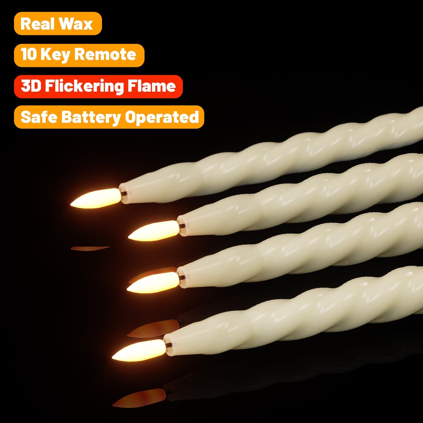 Wondise Flameless Taper Candles with Remote Timer, Real Waxy Ivory Battery Operated Candlesticks 3D Wick LED Candles for Halloween Christmas Holiday Wedding Decoration (2 Pack