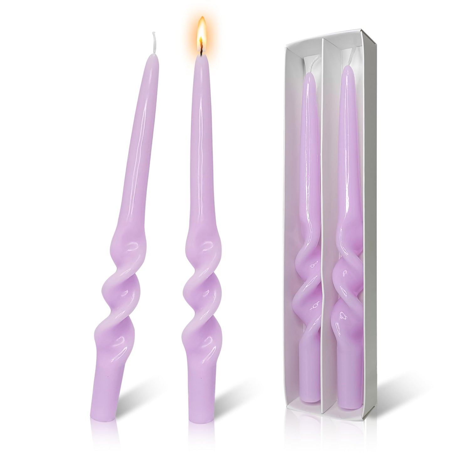 FLAMMUL Spiral Taper Candles Handmade Unscented Twisted Candles 9.5 Inch Purple Candlesticks Dinner Candles for Table Home Party Decor 2 PCS