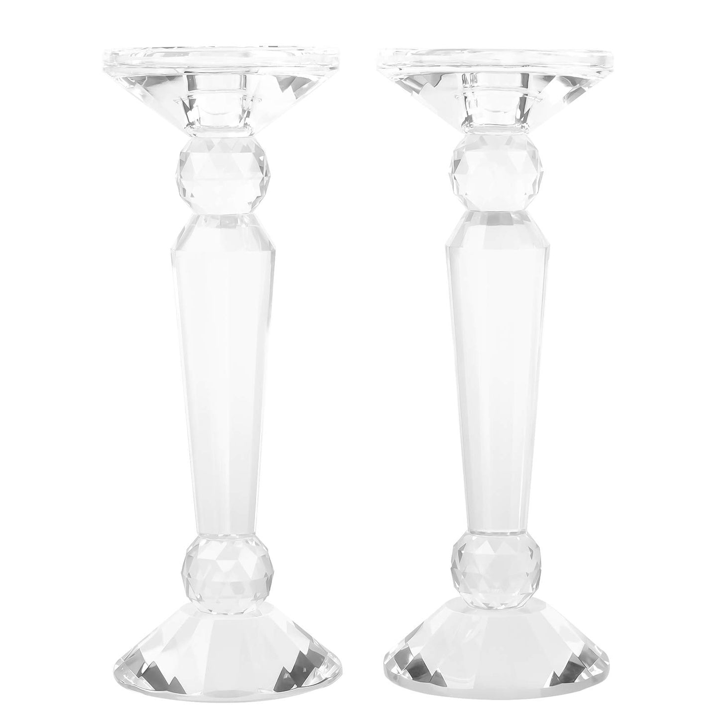 DONOUCLS Crystal Candle Stick Holders 2-Pack, Clear Crystal Taper/Pillar Candles Holder Table Centerpieces for Party and Wedding Decoration(10.6inches Tall)