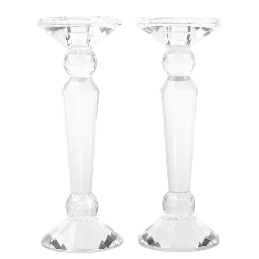 DONOUCLS Crystal Candle Stick Holders 2-Pack, Clear Crystal Taper/Pillar Candles Holder Table Centerpieces for Party and Wedding Decoration(10.6inches Tall)