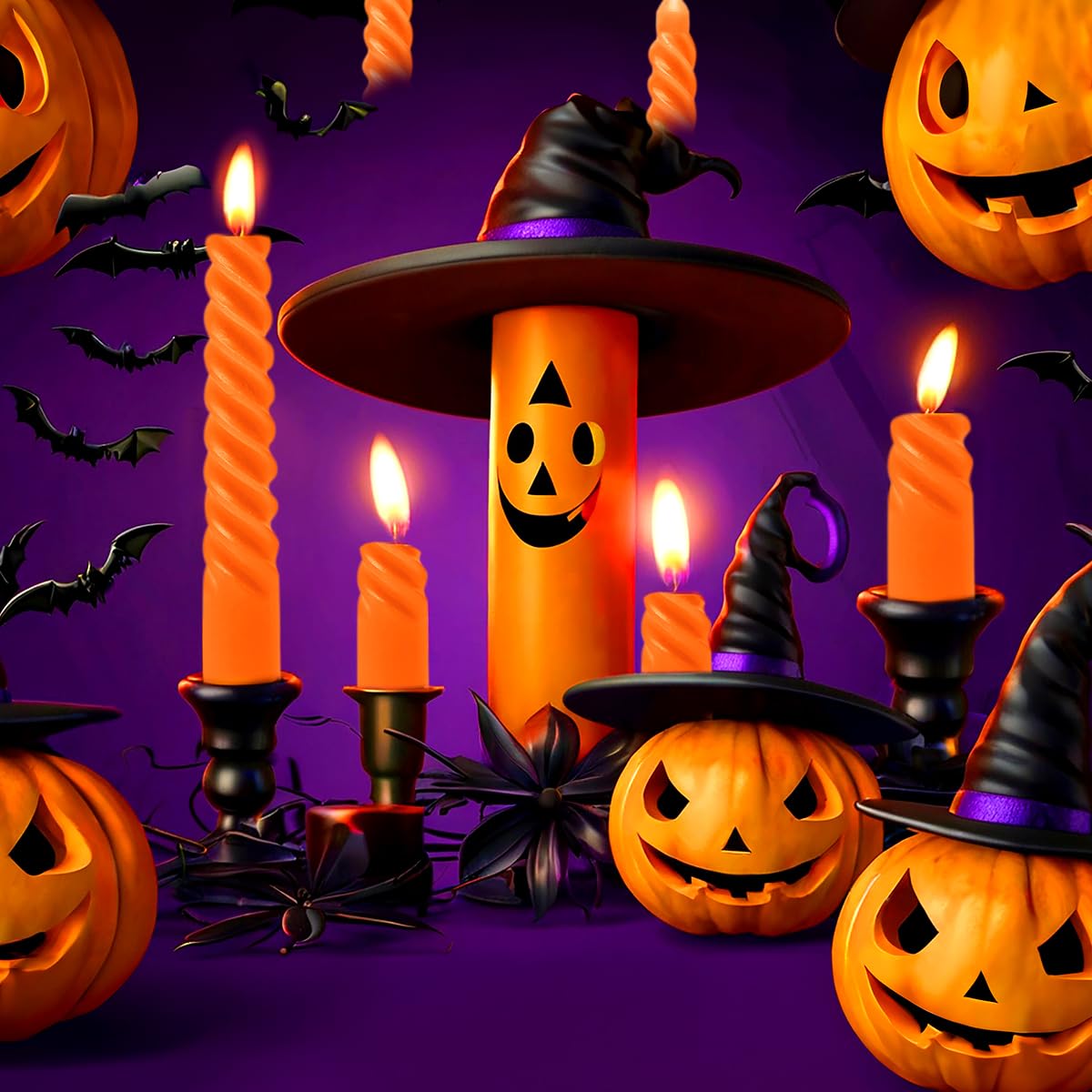 6 Pack 10 Inch Orange Spiral Taper Candles for Halloween and Fall Harvest, Unscented Dripless Twisted Candlesticks for Dinner Party Thanksgiving Sport Event and Citrus-Themed Decoration