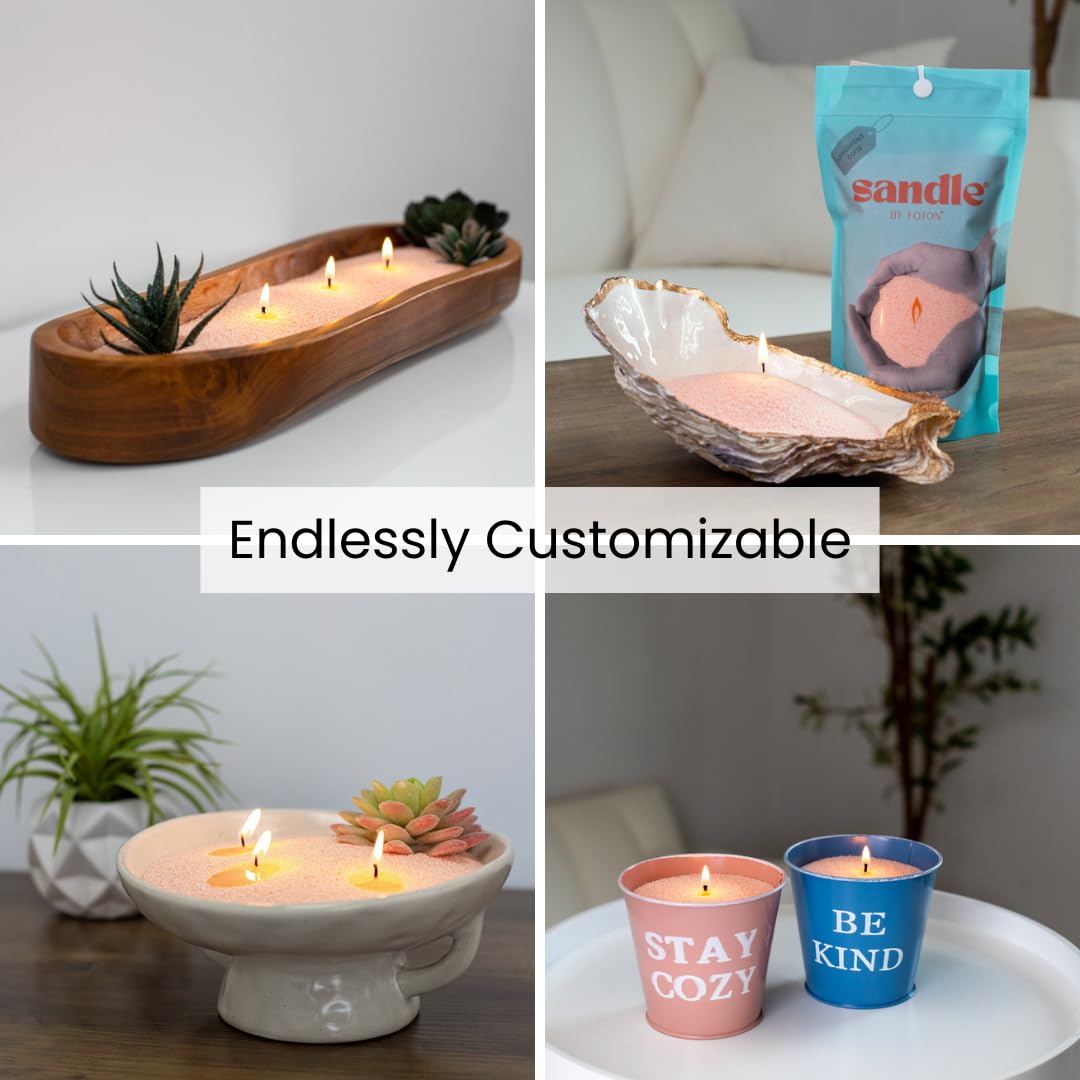 Foton Sandle Pearled Candle 10 Oz – Pink Coral Unscented, Non Toxic Luxury Long Lasting Sand Candles up to 60 Hours - Refillable Candle Sand with 15 Wicks for Candles Making