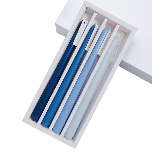 Blue Taper Candles 10'' Colored Candle Sticks Set of 4 | Mild Sea Salt Vanilla Scented, Natural Soy Wax | Home Decor Kitchen Decor Wedding Decorations (Blue Shades)