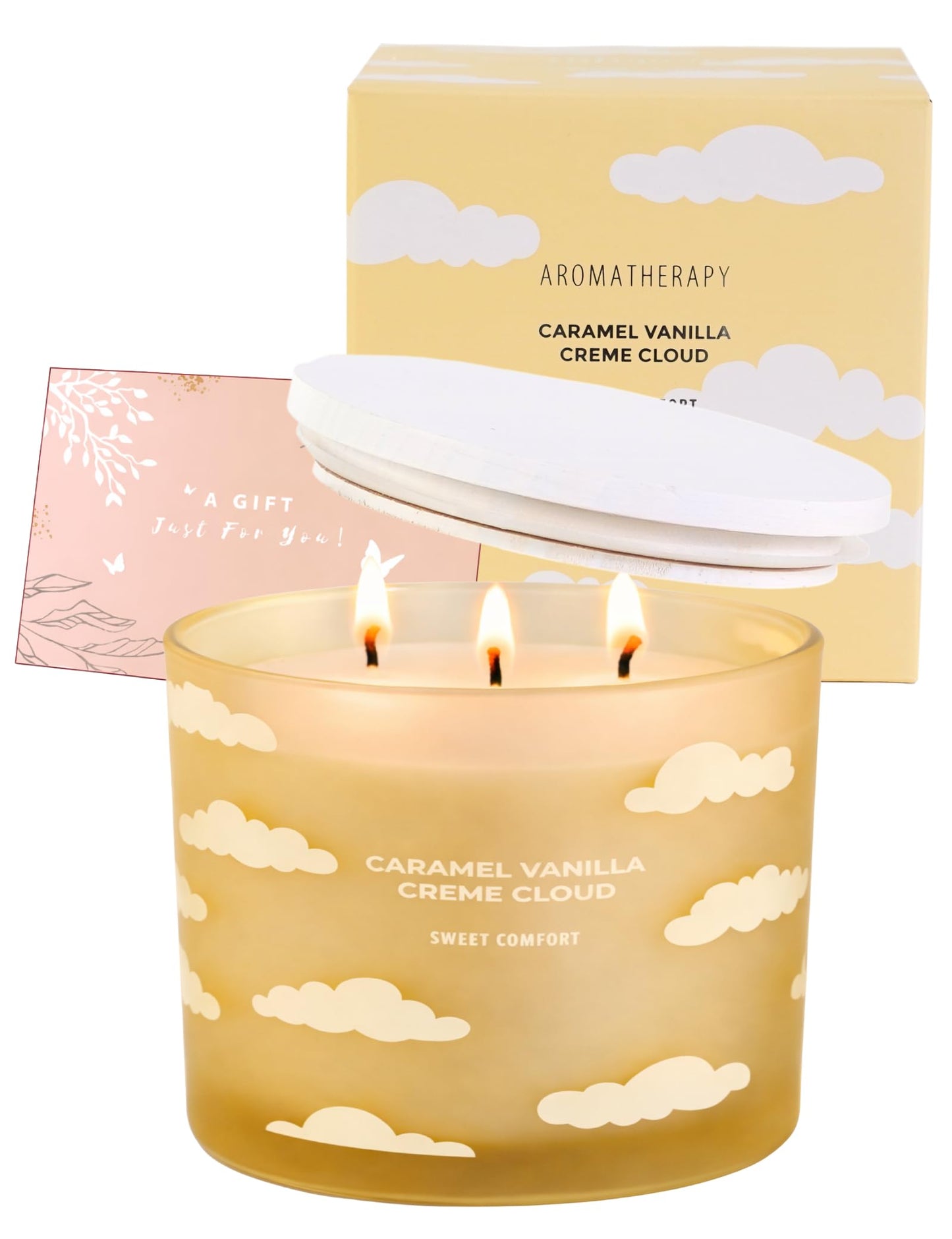 Caramel Vanilla Creme Scented Candle | Large 3 Wick Scented Soy Candle for Home | 14.5oz Warm Vanilla Caramel Candle | Creme Brulee Toffee Candles | Long Lasting Clean Burn | Gift for Women & Men