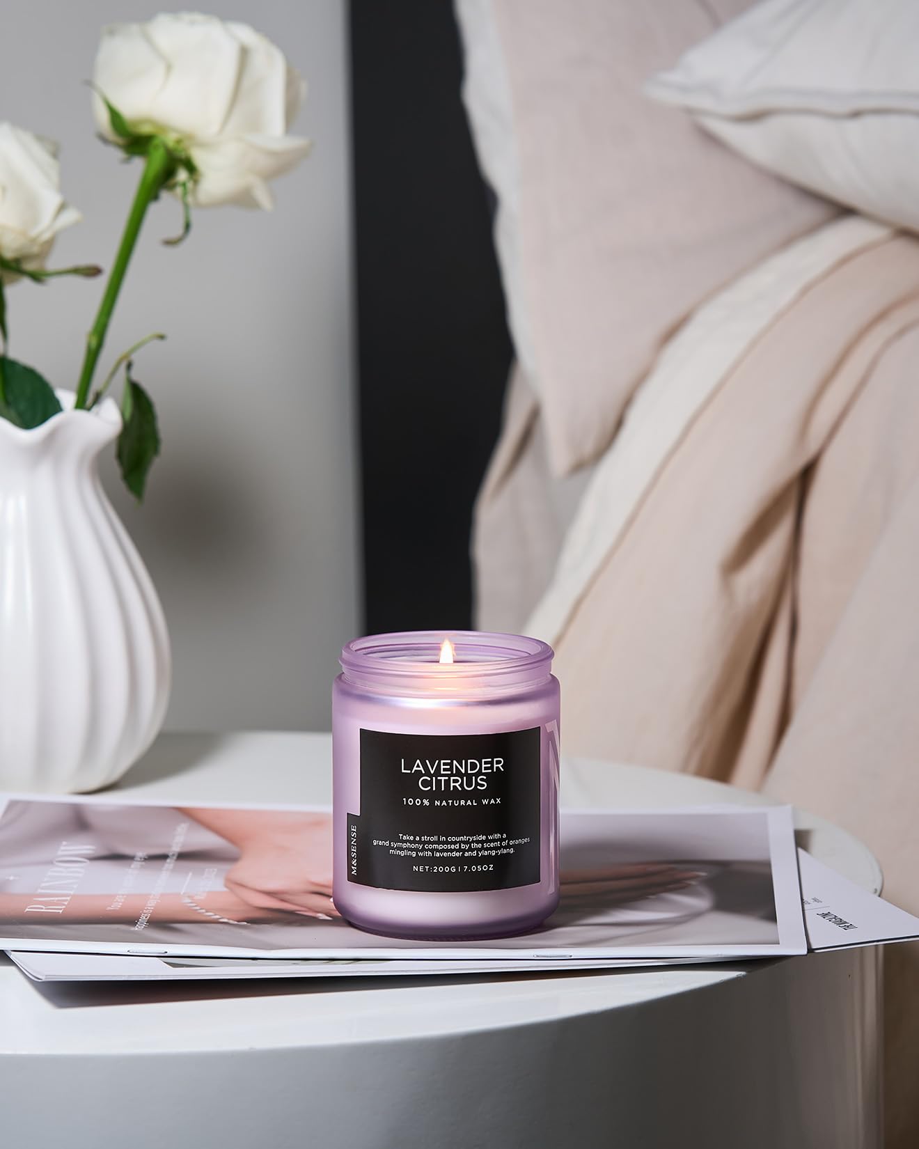 M&SENSE Lavender Citrus Scented Candles, 7.05oz Organic Soy Wax, 50 Hours Clean Burn, Non Toxic Candles for Home, Stress Relief Aromatherapy for Spa Housewarming Gift for Women Men