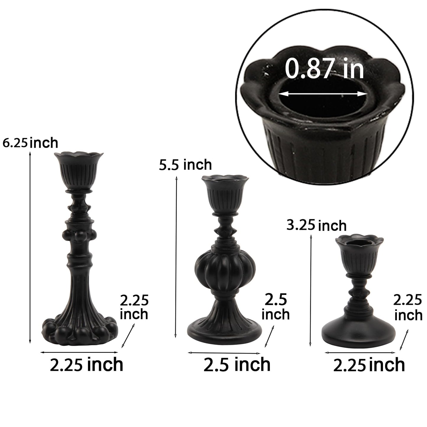 Candle Stick Candle Holder Set - Black Christmas Candlestick Holder Modern Baroque Home Decor for Coffee Table for Kwanzaa Easter Centerpiece Dinning Room Wedding Set of 3 Guichifun